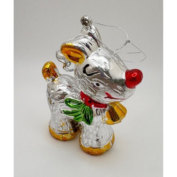 Vintage Shiny Standing Reindeer Christmas Tree Ornament Rudolph Red Nosed - Picture 2 of 8